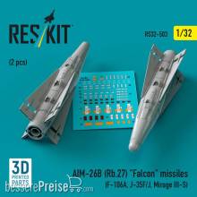 ResKit Models RS32-0503 - AIM-26B (Rb.27) Falcon missiles (2 pcs) (F-106A, J-35F/J, Mirage III-S) (3D Printed)