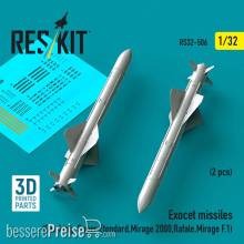 ResKit Models RS32-0506 - Exocet missiles (2 pcs) (Sea King, Super Etendard, Mirage 2000, Rafale, Mirage F.1) (3D Printed)