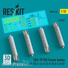 ResKit Models RS32-0515 - CBU-97/105 cluster bombs (4 pcs) (F-15E, F-16, A-10, B-1B, B-2, B-52) (3D Printed)