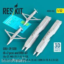 ResKit Models RS32-0516 - GBU-39 SDB (8 pcs) and BRU-61 (2 pcs) (Su-27, MiG-29, F-16, F-15E, F-22, F-35, Tornado, JAS-39, A-10, AC-130W, B-1B, B-2, B-52) (3D Printed)
