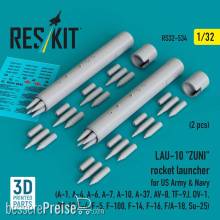 ResKit Models RS32-0534 - LAU-10 ZUNI rocket launcher for US Army & Navy (2 pcs) (A-1, A-4, A-6, A-7, A-10, A-37, AV-8, TF-9J, OV-1, OV-10, F-4, F-5, F-100, F-14, F-16, F/A-18, Su-25) (3D Printed)