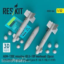 ResKit Models RS32-0544 - AGM-130C missiles (BLU-109 warhead) (2 pcs) with AN/AXQ-14 data link pod (1 pcs) (F-16I, F-15E, F-111F) (3D Printed)