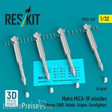 ResKit Models RS32-0549 - Matra MICA-IR missiles (4 pcs) (Mirage 2000, Rafale, Gripen, Eurofighter) (3D Printed)