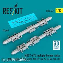 ResKit Models RS32-0557 - MBD2-67U multiple bombs racks (2 pcs) (MiG-21, MiG-23, MiG-27(?), MiG-29, Su-25, Su-24, Yak-38) (3D Printed)