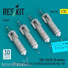 ResKit Models RS32-0565 - FAB-250 ?-54 bombs (4 pcs) (MiG-21/23/27/29, Su-7/17/20/22/24/25/27/30/ YAK-130) (3D Printed)