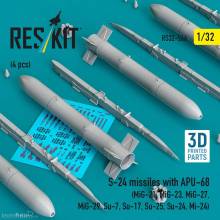 ResKit Models RS32-0566 - S-24 missiles with APU-68 (4 pcs) (MiG-21, MiG-23, MiG-27, MiG-29, Su-7, Su-17, Su-25, Su-24, Mi-24) (3D Printed)