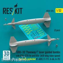 ResKit Models RS32-0576 - GBU-10 Paveway I laser guided bombs with BSU-37/B fin and BSU-3A/B wing (slow speed) thermally protected (2 pcs) (F-4D/E, F-111, A-6A, A-7E) (3D Printed)