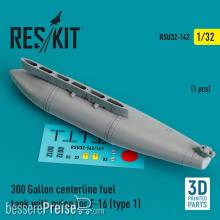 ResKit Models RSU32-0142 - 300 Gallon centerline fuel tank with pylon for F-16 (A/B/C/D/E/F/I) (type 1) (1 pcs) (3D Printed)