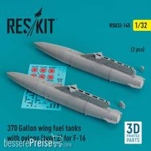 ResKit Models RSU32-0145 - 370 Gallon wing fuel tanks with pylons (type 2) for F-16 (A/B/C/D/E/F/I) (2 pcs) (3D Printed)