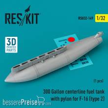 ResKit Models RSU32-0149 - 300 Gallon centerline fuel tank with pylon for F-16 (A/B/C/D/E/F/I) (type 2) (1 pcs) (3D Printed)