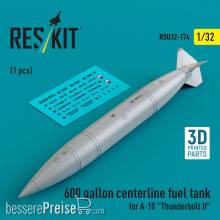 ResKit Models RSU32-0174 - 600 gallon centerline fuel tank for A-10 Thunderbolt II (1 pcs) (3D Printed)