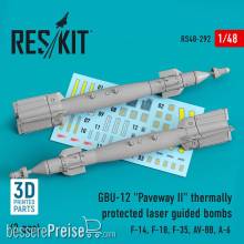 ResKit Models RS48-0292 - GBU-12 Paveway II thermally protected laser guided bombs (2 pcs) (F-14, F-18, F-35, AV-8B, A-6) (3D Printed)
