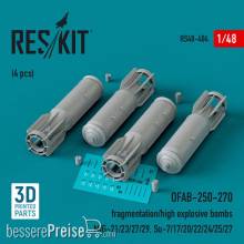 ResKit Models RS48-0404 - OFAB-250-270 fragmentation/high explosive bombs (4 pcs) (MiG-21/23/27/29, Su-7/17/20/22/24/25/27) (3D Printed)