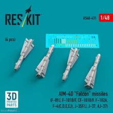 ResKit Models RS48-0431 - AIM-4D Falcon missiles (4 pcs) (F-89J, F-101B/F, CF-101B/F, F-102A, F-4(C,D,E,EJ), J-35F/J, J-37, AJ-37) (3D Printed)