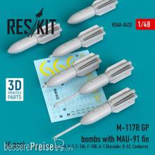 ResKit Models RS48-0432 - M-117R GP bombs with MAU-91 fin (6 pcs) (F-105,F-111, A-4 ,F-4, F-5, F-104, F-100, A-1 Skyraider, B-52, Canberra) (3D Printed)