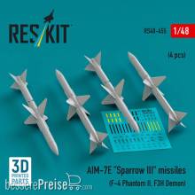 ResKit Models RS48-0455 - AIM-7E Sparrow III missiles (4 pcs) (F-4 Phantom II, F3H Demon) (3D Printed)