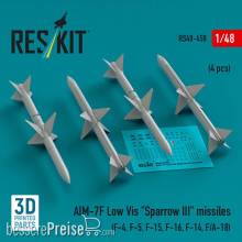 ResKit Models RS48-0458 - AIM-7F Low Vis Sparrow III missiles (4 pcs) (F-4, F-5, F-15, F-16, F-14, F/A-18) (3D Printed)