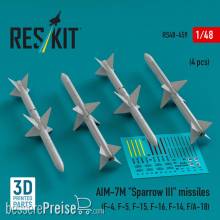ResKit Models RS48-0459 - AIM-7M Sparrow III missiles (4 pcs) (F-4, F-5, F-15, F-16, F-14, F/A-18) (3D Printed)