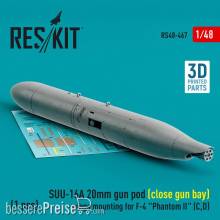 ResKit Models RS48-0467 - SUU-16A 20mm gun pod (close gun bay) wings mounting for F-4 Phantom II (C,D) (1 pcs) (3D Printed)