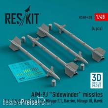 ResKit Models RS48-0480 - AIM-9J Sidewinder missiles (4 pcs) (F-4, F-5, F-16, F-15, F-14, Mirage F.1, Harrier, Mirage III, Hawk) (3D Printed)