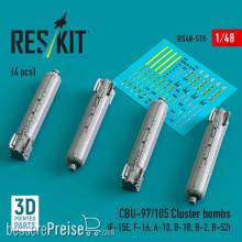 ResKit Models RS48-0515 - CBU-97/105 cluster bombs (4 pcs) (F-15E, F-16, A-10, B-1B, B-2, B-52) (3D Printed)