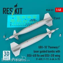 ResKit Models RS48-0521 - GBU-10 Paveway I laser guided bombs with BSU-4/B fin and BSU-3/B wing (2 pcs) (F-4D/E, F-111, A-6A, A-7E) (3D Printed)