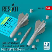 ResKit Models RS48-0532 - AGM-62 Walleye I ER missiles (2 pcs) with AN/AWG-16 data link pod (1 pcs) (A-4, A-6, A-7, F-4, F/A-18) (3D Printed)