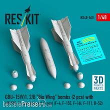 ResKit Models RS48-0540 - GBU-15(V)1, 2/B Big Wing bombs (2 pcs) with AN/AXQ-14 data link pod (1 pcs) (F-4, F-15E, F-16I, F-111, B-52) (3D Printed)