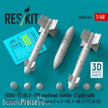 ResKit Models RS48-0564 - EGBU-15 (BLU-109 warhead) bombs (2 pcs) with AN/AXQ-14 data link pod (1 pcs) (F-4, F-15E, F-16I, F-111, B-52) (3D Printed)