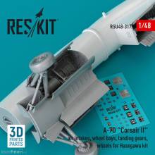 ResKit Models RSU48-0317 - A-7D Corsair II air intakes, wheel bays, landing gears, wheels for Hasegawa kit (3D Printed)
