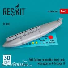 ResKit Models RSU48-0355 - 300 Gallon centerline fuel tank with pylon for F-16 (A/B/C/D/E/F/I) (type 1) (1 pcs) (3D Printed)