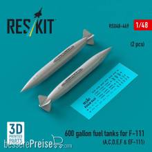 ResKit Models RSU48-0449 - 600 gallon fuel tanks for F-111 (A,C,D,E,F & EF-111) (2 pcs) (3D Printed)