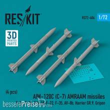 ResKit Models RS72-0406 - AIM-120C (C-7) AMRAAM missiles (4 pcs) (F-16, F-15, F/A-18, F-22, F-35, AV-8b, Harrier GR.9, Gripen) (3D Printed)