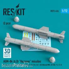 ResKit Models RS72-0416 - AGM-84 (A,D) Harpoon missiles (2 pcs) (P-8A, A-6, A-7E, B-1B, B-52H, F-111C, F-16, F/A-18, F-20, Nimrod MR2, AV-8B, P-3, S-3) (3D Printed)