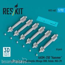 ResKit Models RS72-0463 - AASM-250 Hammer thermally protected bombs (6 pcs) (Mirage 2000, Rafale, MiG-29) (3D Printed)