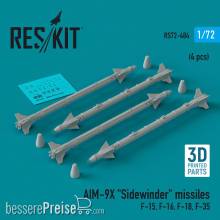 ResKit Models RS72-0484 - AIM-9X Sidewinder missiles (4 pcs) (F-15, F-16, F-18, F-35) (3D Printed)