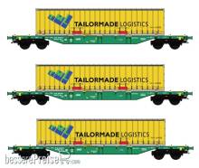 B-Models 54.305 - 3-teiliges Set der SNCB Containerwagen ´Taylormade Logistics´ - Ep.VI