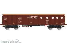 Albert Modell 542041 - Tschechischer offener Güterwagen CZ-NHTR (NH TRANS,) BUDAMAR, Bauart Eas, brauner Farbgebung mit schwarzen Y 25-Drehgestellen und vier Türen, Ep.VI