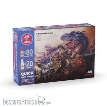 AK Interactive AK17603 - QUICK PAINT COMBO - 100 COLORS (80 QUICK GEN + 20 3GEN + 3 FREE BRUSHES + 1 MEDIUM 18ML)