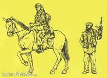 CMK 129-F35198 - US Military Policman Mounted and Iraqi Civilians