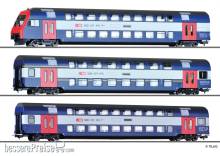 Tillig 70066 - Doppelstockwagenset der SBB, bestehend aus DoppelstockSteuerwagen Bt, einem 1./2. Klasse-Wagen AB und einem 2. KlasseWagen B, Ep. V