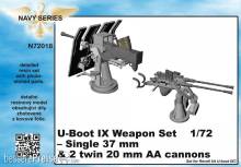 CMK 129-N72018 - U-Boot IX Weapon Set-Single37mm&2twin20m AA cannons for Revell kit in 1:72