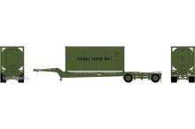 Athearn ATH-2116 - HO ATH Drop-Frame Spread-Axle Chassis w/Container Chassis- Green #122477, Container- USAU #225549 1