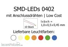 Tams Elektronik 81-50065-10 - SMD-LEDs Bauform 0402 mit angelöteten Drähten, Low Cost, orange