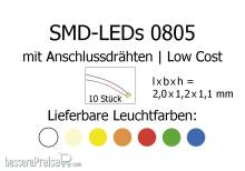 Tams Elektronik 81-50262-10 - SMD-LEDs Bauform 0805 mit angelöteten Drähten, Low Cost, warmweiß
