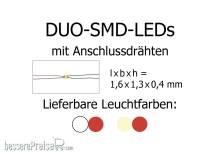 Tams Elektronik 81-59226-02 - DUO-SMD-LEDs, Bauform 0605, mit angelöteten Kupferlackdrähten, warmweiß-rot