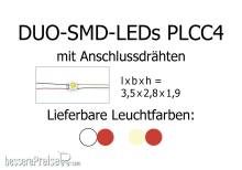 Tams Elektronik 81-59426-02 - DUO-SMD-LEDs, Bauform PLCC4, mit angelöteten Kupferlackdrähten, warmweiß-rot