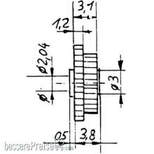 Weinert 9634 - Kunststoff-StufenzahnradZähnezahl 20 bei Modul 0,5 auf 20 bei Modul 0,4Bohrung 2,04 mm