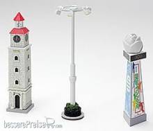 Tomytec 976198 - Bahnhofsausschmückung, Uhrenturm, Werbeturm, Lichtmast