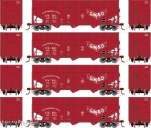 Athearn 75001290 - 40´ Woodchip Hopper Gulf, Mobile & Ohio 4-Wagen GMO #82507 / 82512 / 82526 / 82539